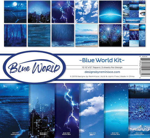 Reminisce (REMBC) Blue World Scrapbook Collection Kit, Multi Color Palette 12x12 inches...