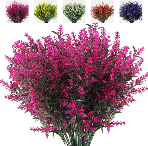 RECUTMS 8 Bundles Artificial Flowers Fake Outdoor Plants Faux Lavender Flower Plastic Shrubs Faux Flowers Fake Ferns Winter Artificial Fowers for ...