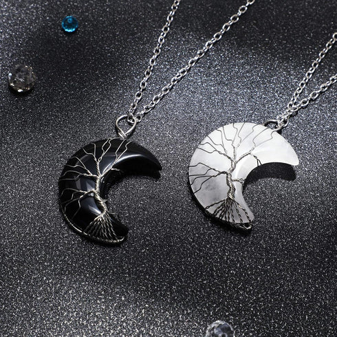 Hicarer 2 Pcs Life Tree Wire Wrapped Crescent Moon Pendant Necklace Crystal Quartz Jewelry Valentine's Day Gifts for Women...