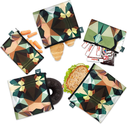 Nordic By Nature-Dual Layer Reusable Sandwich & Snack Bags – BPA-Free, Easy Clean, School Lunch Bags for Kids & Adults (Mosaic Camo)...