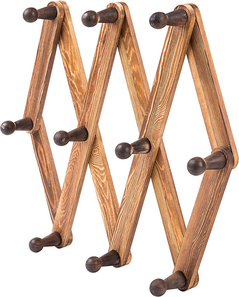 MyGift 10 Hook Burnt Wood Wall Mounted Expandable Accordion Peg Coat Rack Hanger for Entryway, Mudroom or Garage...
