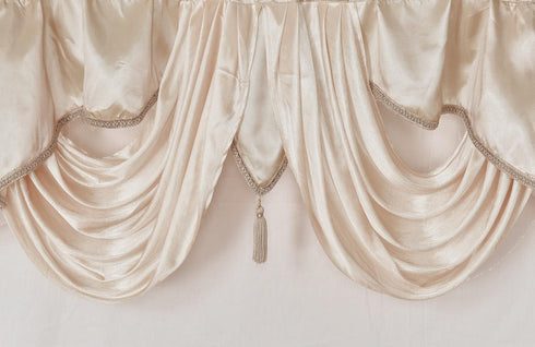 GOHD Valarie Fancy Window Valance. 54 x 18. Taffeta Fabric with Soft Satin Swag. Add Some Royal luxruy Accent to Your Home. (Coffee)...