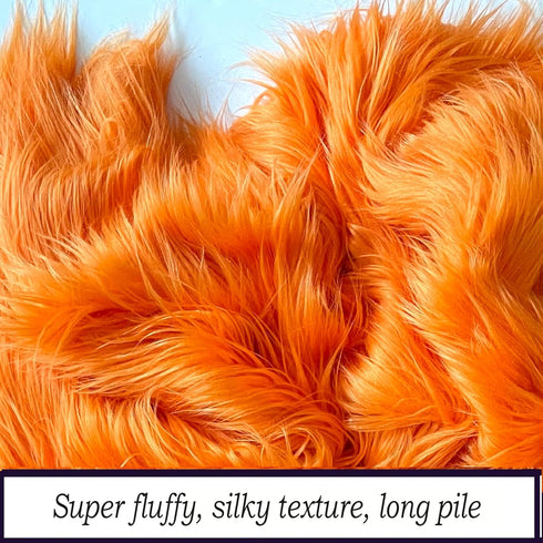 Bianna Vivid Orange Faux Fur Fabric, 60 inches Wide Options, American Seller, Luxury Shag Shaggy Material for Crafting, Sewing, Costumes, Fursuits...