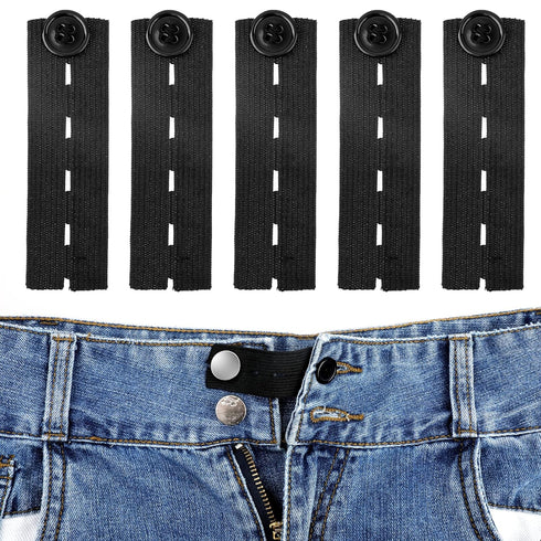 5pcs Waist Extender Button Elastic Comfy Adjustable Waistband Expanders for Men and Women Jeans Pants Skirt Dress Trousers (Black)...
