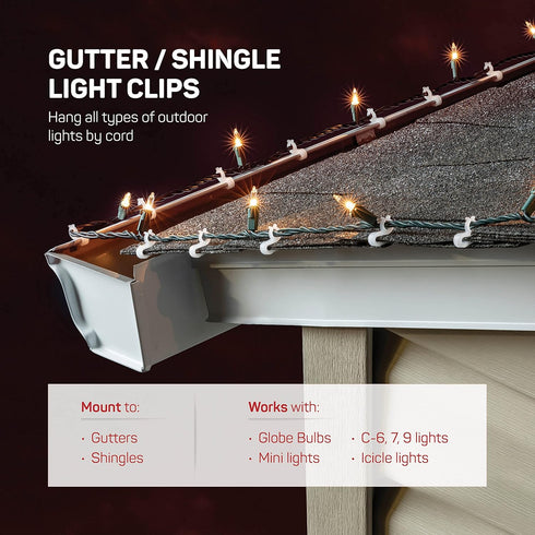 SEWANTA Christmas Light Clips - Set of 200 Mini Clips for Gutters and Shingles - Hanging Outdoor Lights - USA Made - No Tools Required...