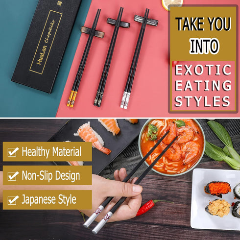 Fiberglass Chopsticks Series - Japanese Non-Slip Chopstick, Reusable Chop Sticks Dishwasher Safe, 5 Pairs, Gift Set, 9.9 Inches, Spring Flower...
