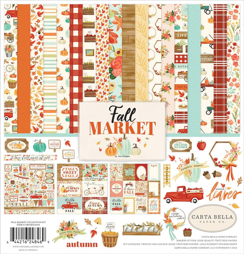 Carta Bella Paper Company Fall Market Collection Kit paper, orange, red, teal, cream, brown, green, 12-x-12-Inch...