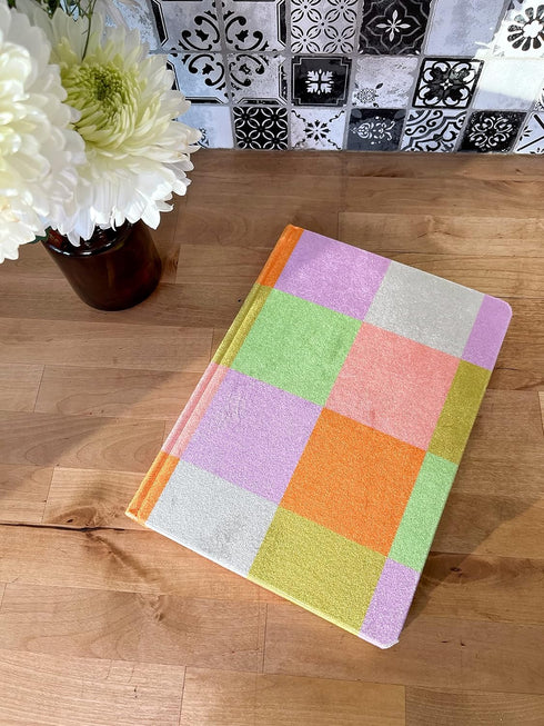 DesignWorks Ink Jumbo 7.5" x 10.25" Notebook Journal with 200 Lined Pages, Ribbon Marker, and Pockets, Velvet Rainbow Check...