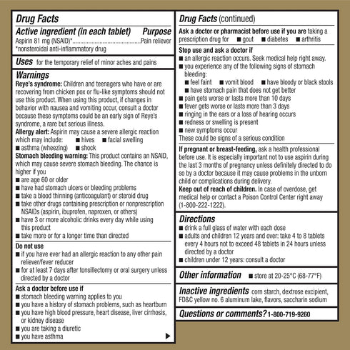 GoodSense Aspirin 81 mg Pain Reliever (NSAID) Chewable Tablets, Low Dose Aspirin, Orange Flavor...
