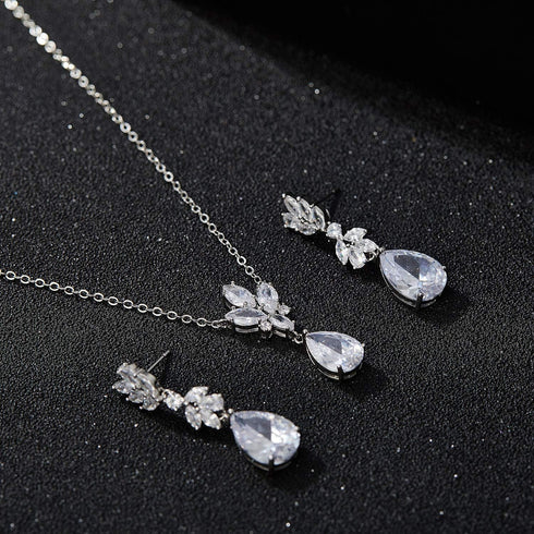 SWEETV Wedding Jewelry Sets for Brides Bridesmaid,Cubic Zirconia Teardrop Bridal Necklace Earrings Set Wedding Prom Jewelry for Women...