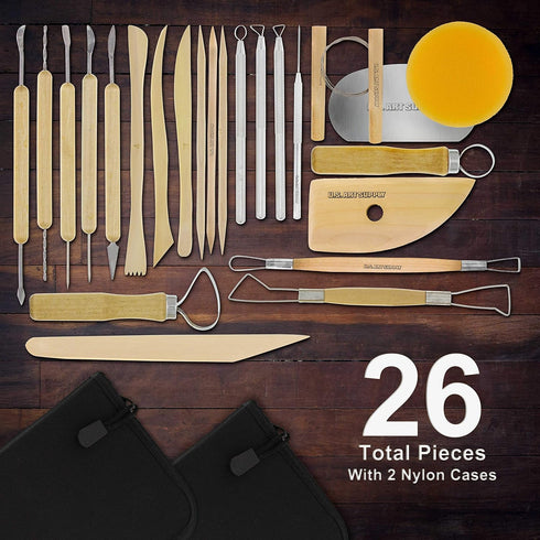 U.S. Art Supply Pottery & Clay Tools Sets (26-Piece) - 12 and 14-Piece Set Include Pottery Tools, Canvas Case for Sculpting, Ceramics, and Easy St...
