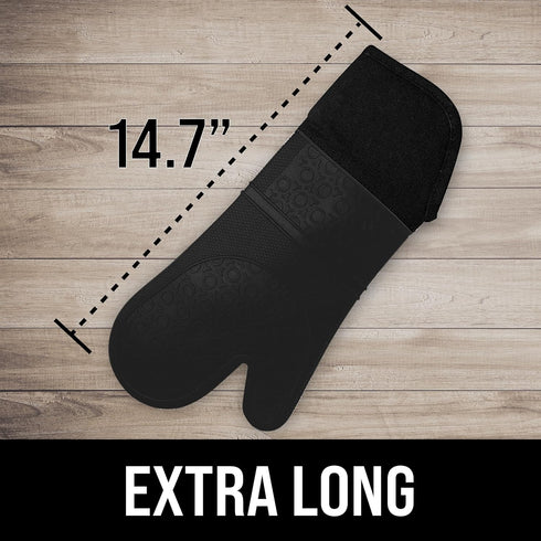 HOMWE Extra Long Professional Silicone Oven Mitt, Oven Mitts with Quilted Liner, Heat Resistant Pot Holders, Flexible Oven Gloves, Black, 1 Pair, ...