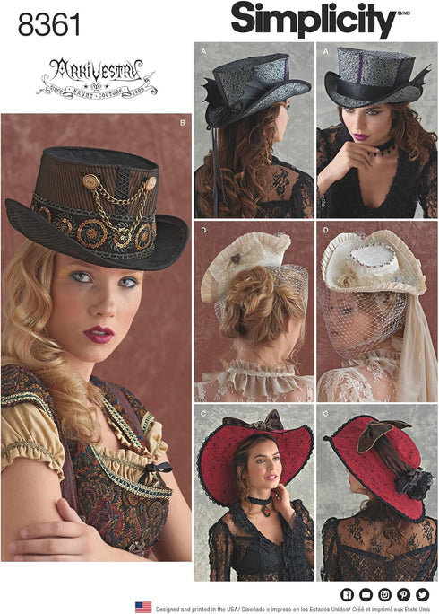 Simplicity 8361 Women's Steampunk Hat Sewing Pattern, Sizes S-L...