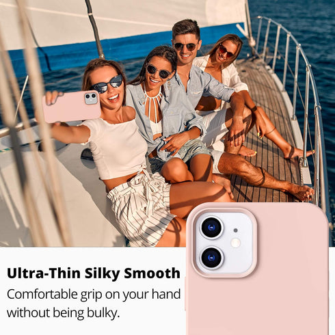 IceSword iPhone 12 Mini Case Pink Sand, Thin Liquid Silicone Case, Matte Cute Pink, Soft Silk Microfiber Cloth, Gel Rubber Full Body, Cool Protect...