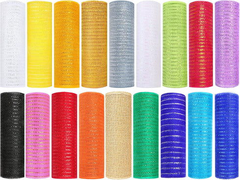 2 Pack Deco Mesh 10 Inch x 30 Feet Decor Mesh Ribbon with Metallic Foil Deco Mesh Wreath Supplies Ribbon Mesh Roll for Spring Wreaths, Craft, Part...