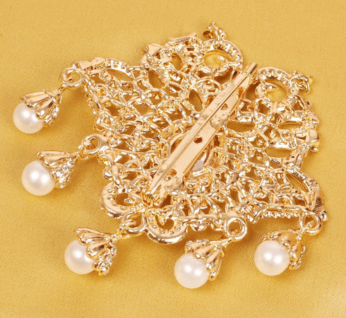 Touchstone NEW Indian Bollywood Handcrafted Fine Filigree Sparkling Rhinestone Faux Pearls Hangings Fabulous Designer Jewelry Brooch Hair Accessor...