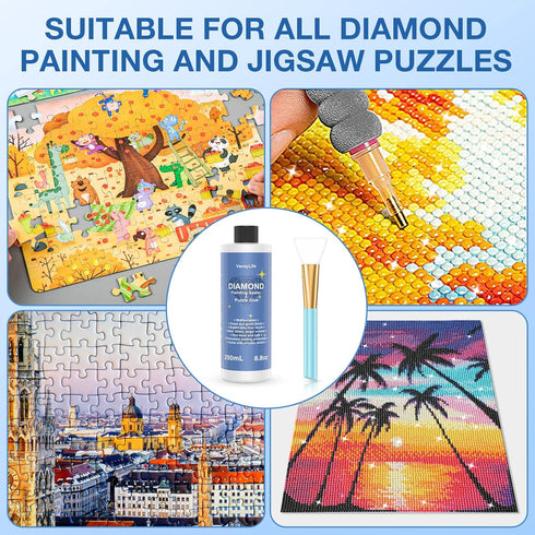 Updated Diamond Painting Sealer 250ML with Silicone Brush, 5D Diamond Painting Glue Accessories Permanent Hold & Shine Effect for Diamond Painting...