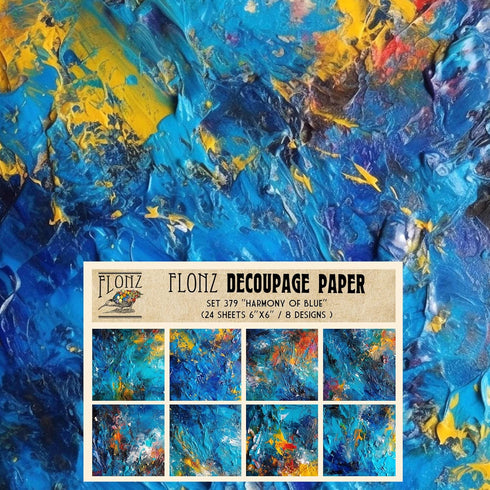 Decoupage Paper Pack (24 Sheets 6"x6") Harmony of Blue # Vintage Styled Pattern Paper for Decoupage, Craft and Scrapbooking...