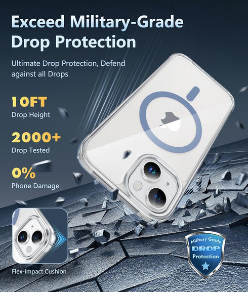 FNTCASE for iPhone 14 Phone Case: iPhone 13 Phone Clear Case Magnetic Military Grade Drop Protection Anti Yellowing Cell Phone Cover- Rugged Shock...