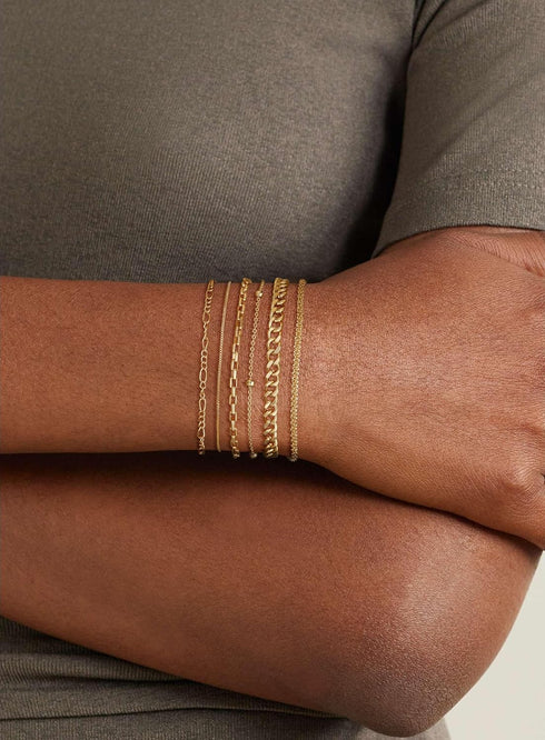 DEARMAY Waterproof Gold Bracelets Set for Women Trendy, Dainty 14K Real Gold Plated Jewelry Fashion Stackable Tennis Beaded Figaro Herringbone Pap...