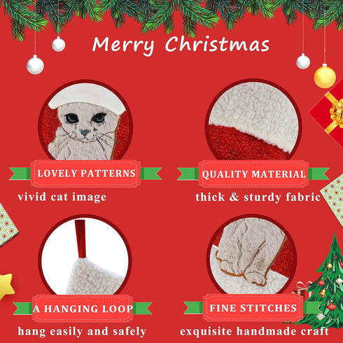 WEWILL 20'' Cute Cat Christmas Stockings Embroidered Xmas Socks Holiday Party Pet Theme Gift for Kitty...