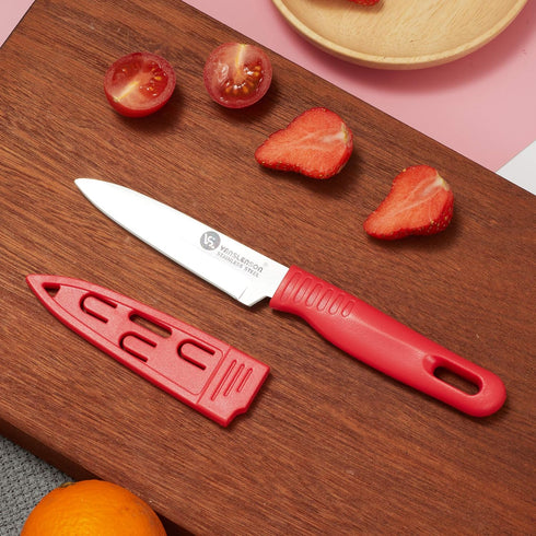 4 Pieces Kitchen Knife Set Stainless Steel Blade, Paring knife for Fruit and Vegetable with Matching Covers Colorful Combo Lovely Pink Color Gift ...