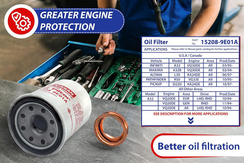 NEW Genuine OEM Engine Oil Filter 15208-9E01A + Drain Plug 4STEED MOTORS 11026-JA00A FITS FOR NISSAN/INFINITI...