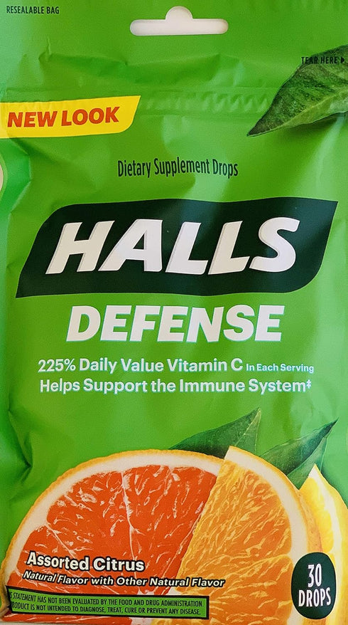 Halls Defense Vitamin C Assorted Citrus Cough Drops, 30-Count (2 Pack) (2 Pack)...