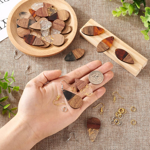 FASHEWELRY Resin Wood Earring Kit with 24Pcs Teardrop Wooden Resin Earring Charms Wood Earring Blanks Earring Findings Open Jump Rings French Earr...