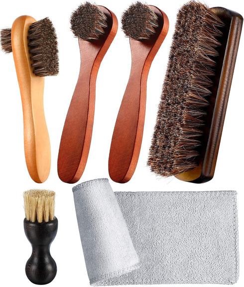 Youngjoy 6 Pieces Horsehair Shine Shoes Brush Kit Polish Dauber Applicators (B)...