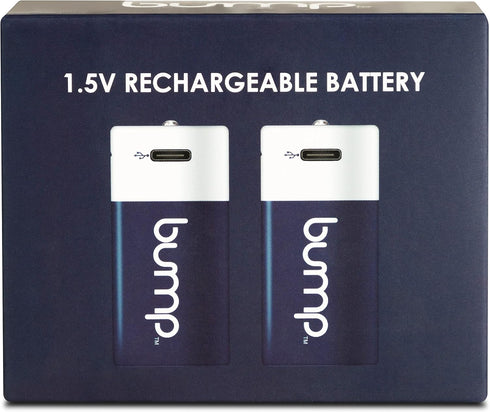bump D 1.5V Rechargeable Batteries - 2 Pack - Lithium Ion, High Output, Fast & Long Lasting USB-C Charge, Use in Flashlights, Devices w/Extended R...
