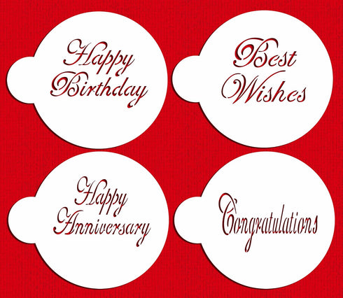 Designer Stencils Script Celebration Cake Stencils Set, Beige/Semi-Transparent...