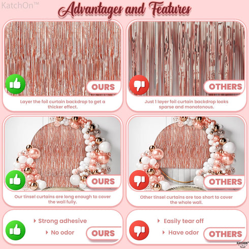 KatchOn, Rose Gold Fringe Curtain - XtraLarge 3.2x8 Feet, Pack of 2 | Rosegold Backdrop for Anniversary, Wedding, Bachelorette Party Decorations| ...