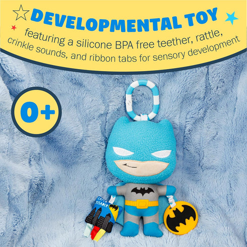 KIDS PREFERRED DC Comics The Batman Multi Sensory Activity Toy with Teethers, Crinkle Textures, and Clip for On The Go Fun for Infant and Baby Boy...
