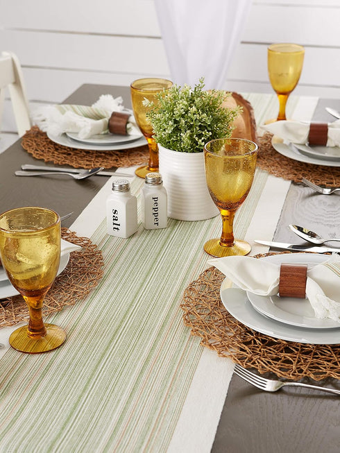 DII Everyday Collection Fringed Stripe Tabletop, Table Runner, 14x72, Thyme...