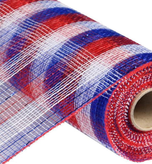 4th of July Deco Poly Mesh, Red White Blue - 10 inches X 10 Yards...