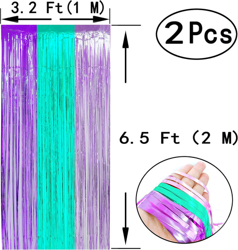 Teal Purple Tinsel Foil Fringe Curtains - Under The Sea Baby Shower Birthday Photo Backdrops Wedding Summer Beach Pool Party Decor Photo Booth Pro...