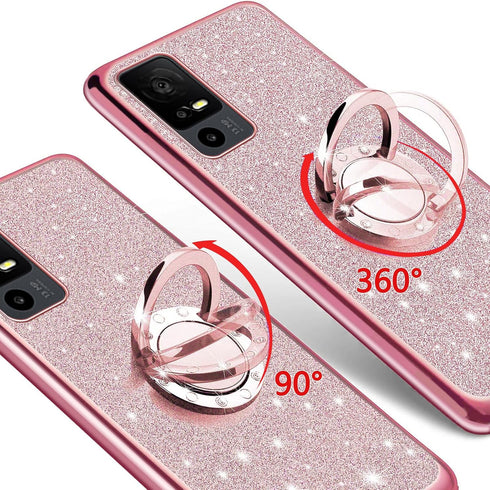 for TCL 40 XE 5G/40 NxtPaper 5G Phone Case with Ring Stand Lanyard Strap, Cute Shiny Glitter Girls Women Drop Protection ShockProof 2-Layer Protec...