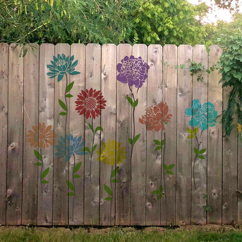 Large Flower Stencils, 10 Pcs Reusable Flower Stencils for Painting on Wood, Sunflower Peony Flower Stencils for Painting on Wood Garden Fence Wal...
