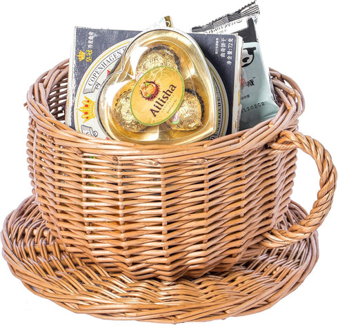 Wicker Saucer Coffee Mug Cup Decorative Gift Basket Desk Organizer...
