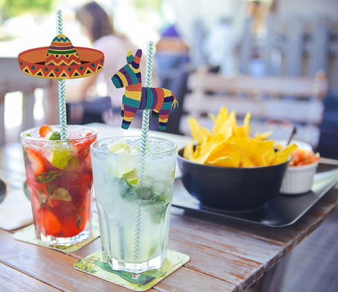 Fiesta Party Straws | Mexican Decorations | Final Fiesta Bachelorette Party Supplies | Set of 32, PRE-ASSEMBLED Paper Straws...