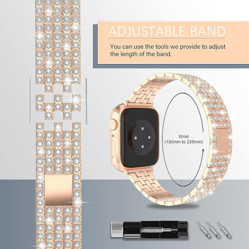 QVLANG Compatible for Apple Watch Band 44mm Series 6/5/4/SE, Diamond Rhinestone Case + Women Bling Band Stainless Steel Metal Bracelet for iWatch ...