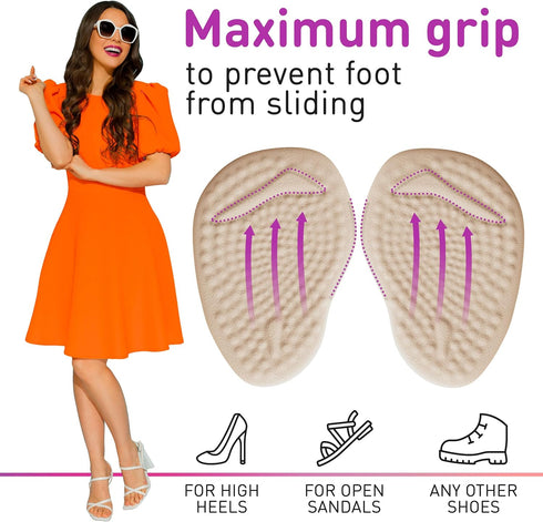Premium Flannel High Heel Pads for Women - Ball of Foot Cushion Inserts - Comfortable Heel Inserts for Women's Shoes - Pain Relief Metatarsal Pads...