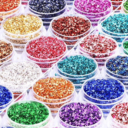 24 Box Crushed Glass Craft Glitter Fine for Resin Art, Small Broken Glass Pieces Irregular Metallic Crystal Chips Chunky Flakes Sequins for Nail A...