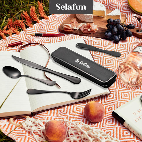 Travel Cutlery Set with Case Portable Silverware Utensils Set,5-pieces Stainless Steel Reusable Flatware Set Cutlery Set for Camping Picnic Hiking...