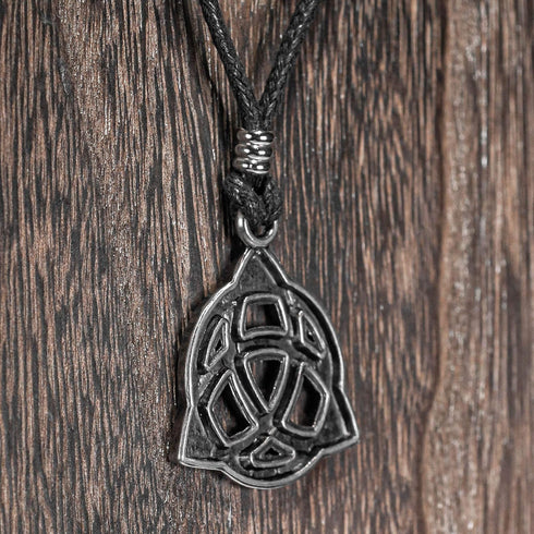 BlueRica Celtic Trinity Knot (Triquetra) on Adjustable Black Cord Necklace (Old Silver Finish)...