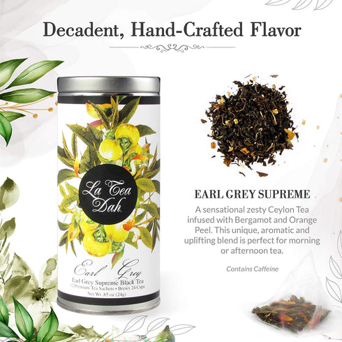 Earl Grey Tea by La Tea Dah, Zesty Gourmet Tea Made with Whole Ceylon Tea Leaves, Bergamot, & Orange Peel, Blended in the USA and Packaged for Gif...