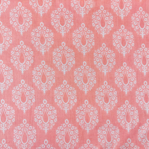 Craftbot Hand Block Print Fabric by The Yard - PRECUT 1 Yard 42 Inch Width - 100% Cotton Material - Light Coral/Peach Floral Pattern - Light Weigh...