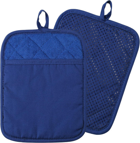 100% Cotton with Silicone Kitchen Everyday Basic Pot Holder Heat Resistant Coaster Potholder Oven Mitts with Pocket for Cooking and Baking Set of ...