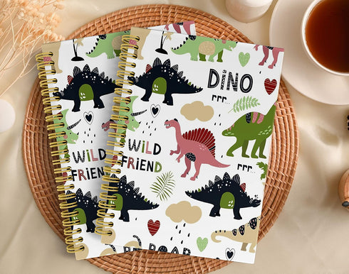 Kids Dinosaur Notebook Journal - Wide Ruled Spiral Dinosaur Notebooks for Kids, 5.5×8.3 Inch Kindergarten Spiral Bound Notebook with 164 Pages, El...